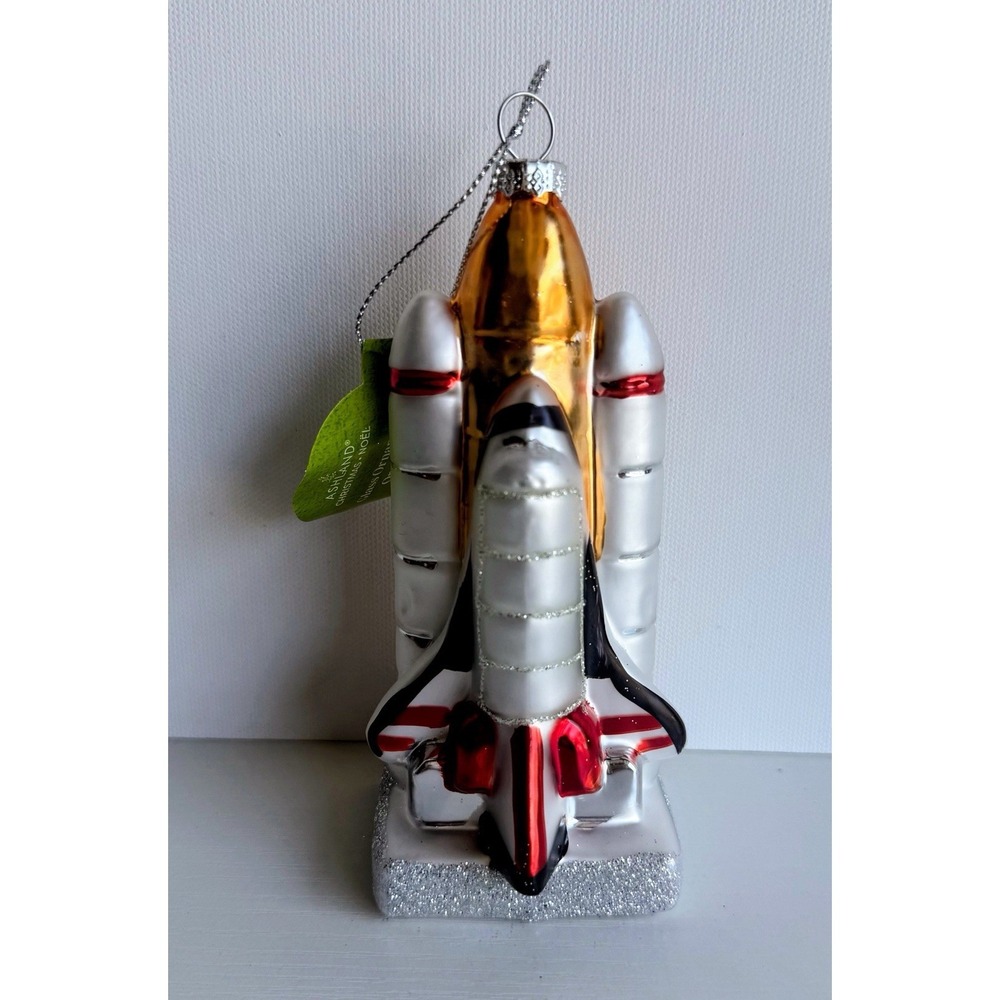 Ashland Glass Ornament Rocket Ship Christmas Space Collectible 5" NWT